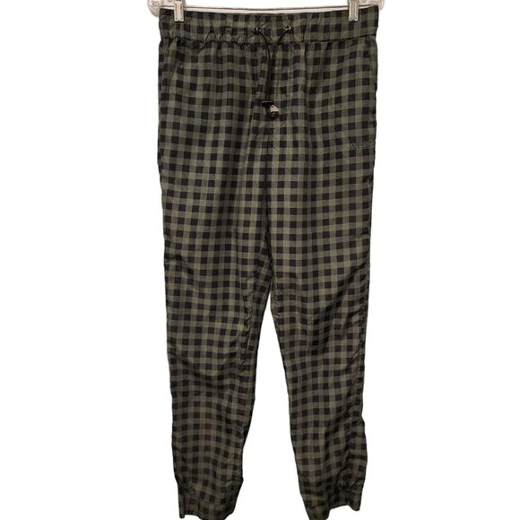 WESC‎ Track Jogger Windbreaker Pants Nylon Womens XS Green Black Checkered EUC - Picture 1 of 15